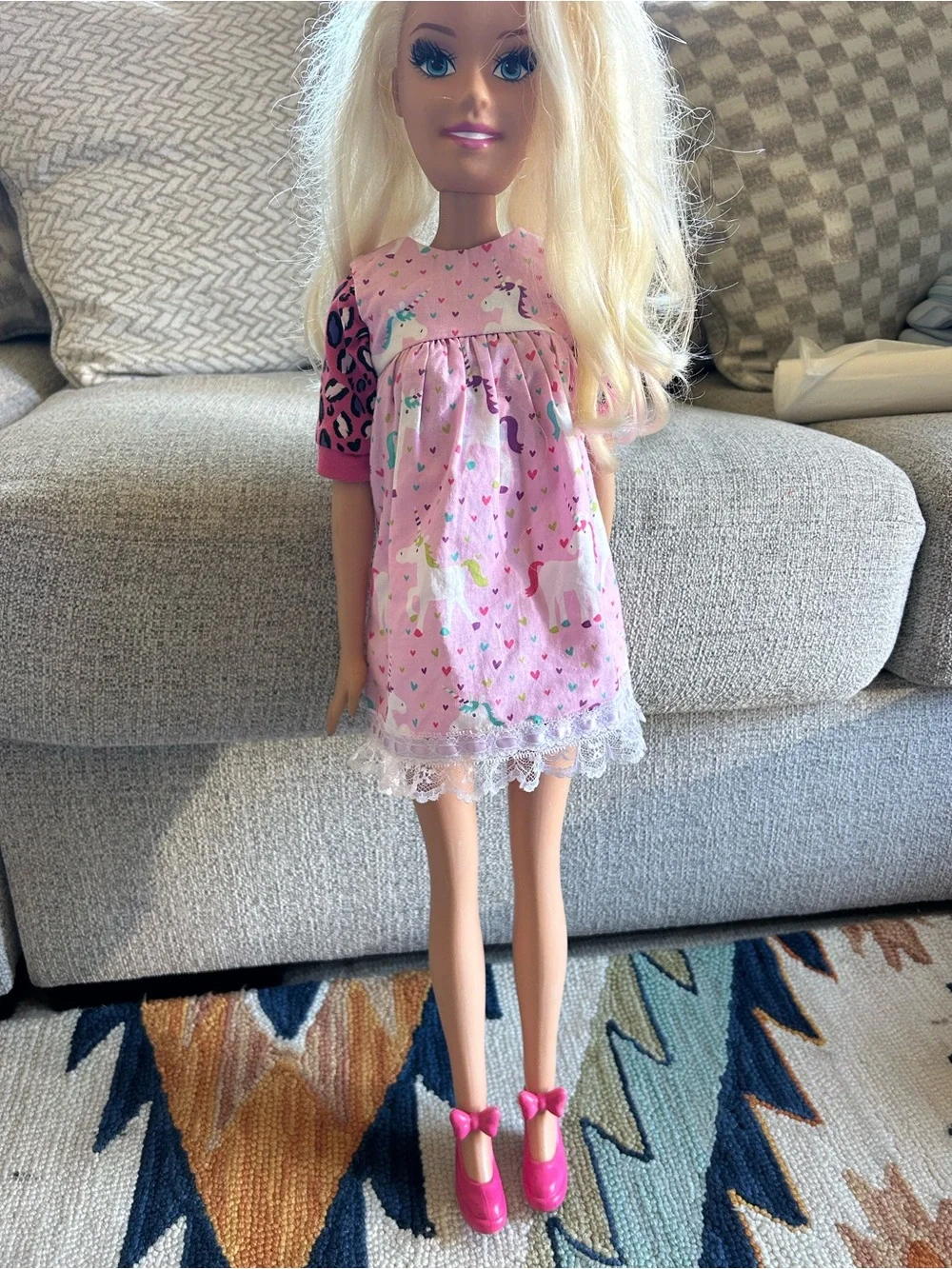 Barbie Blonde Doll in Pink Unicorn Dress with Hot Pink Shoes